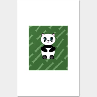 Cute kawaii panda on bamboo background street wear block style Posters and Art